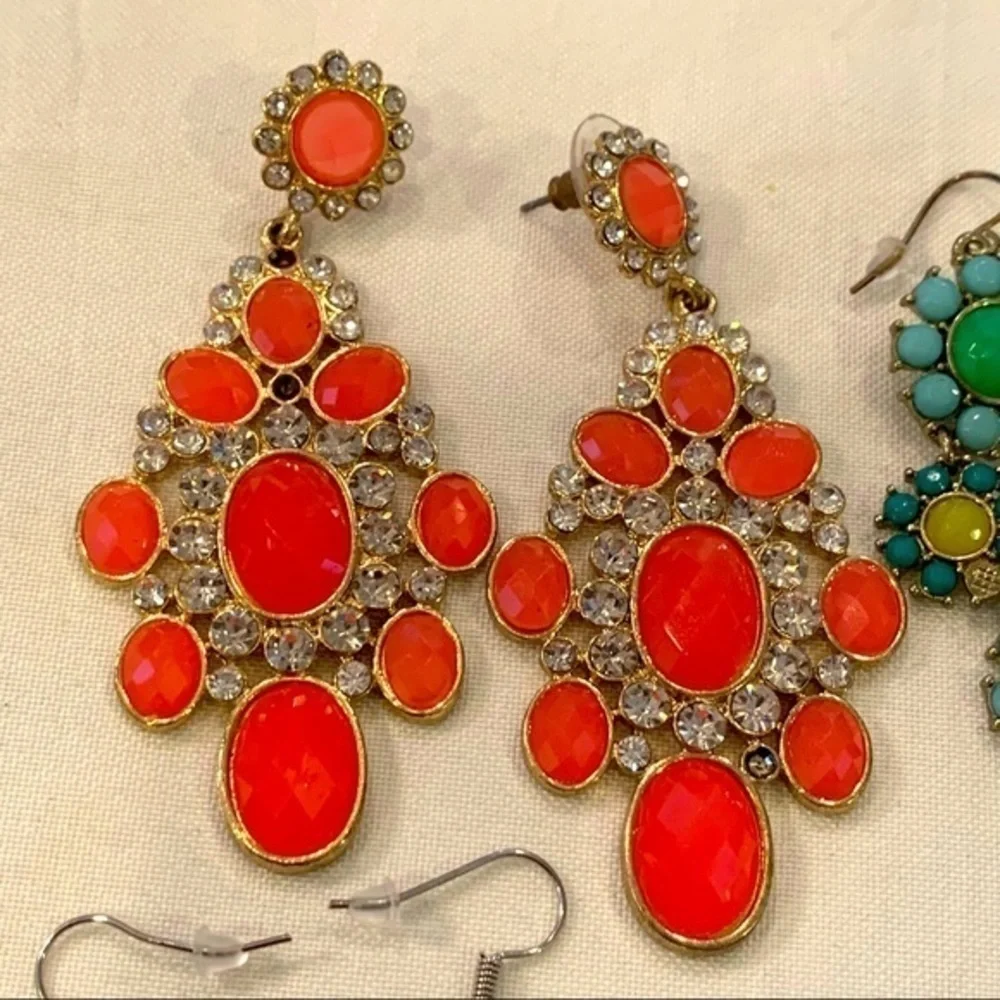 4 pair bling bright seed bead tassel large colorful bold statement earrings